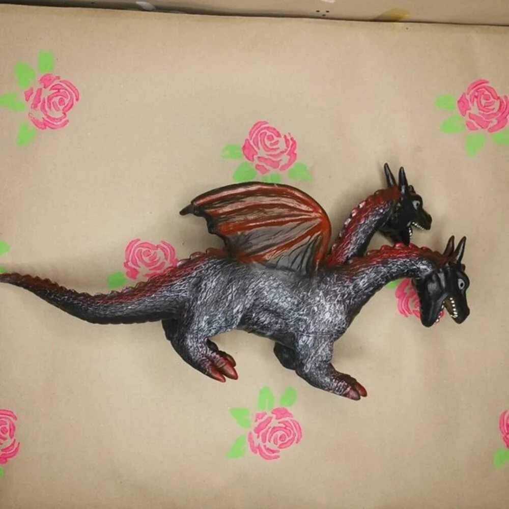 Red and Black Two-Headed Rubber Dragon Toy Figure